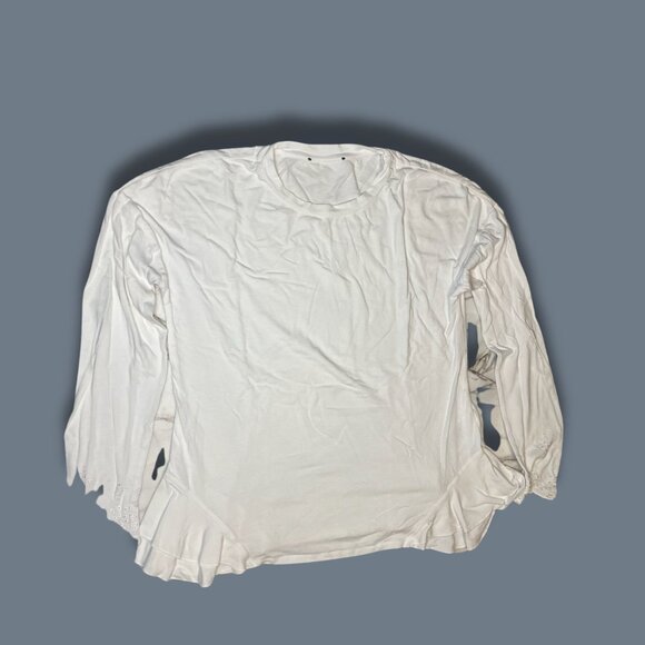 White Long-Sleeved Shirt With Ruffled Hem Soft Cotton Blend Womens Size M Lightw - Picture 2 of 5